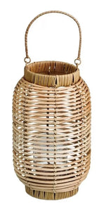Lanterna em rattan com copo em vidro